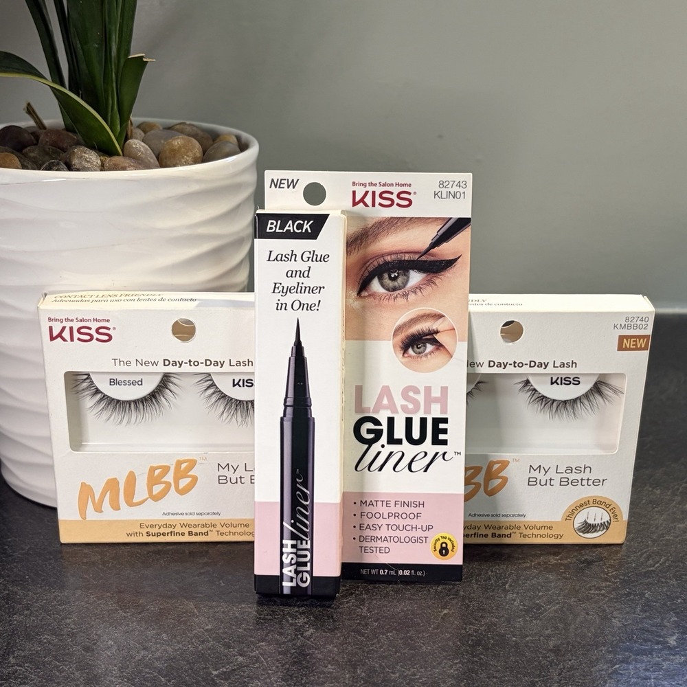 2- Kiss MLBB My Lash But Better Eyelashes & Black Lash Glue Liner‎ NEW